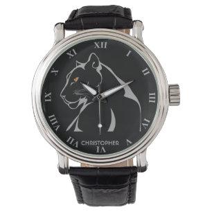 Montre Vintage Panther Big Strand Angry Cat Orange Eyes