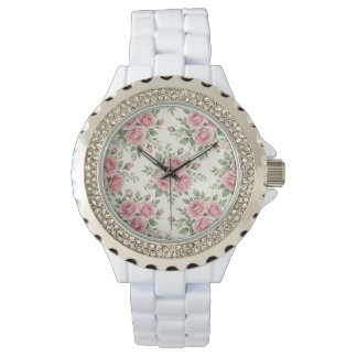 Montre Vintage Pink Watercolor Roses Floral Seamless