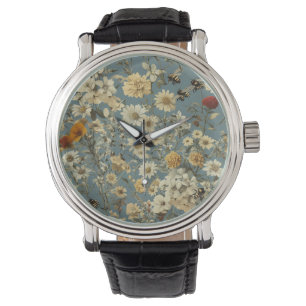 Montre vintage pour hommes avec bracelet noir en c