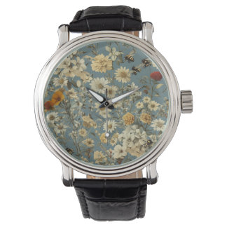 Montre vintage pour hommes avec bracelet noir en c