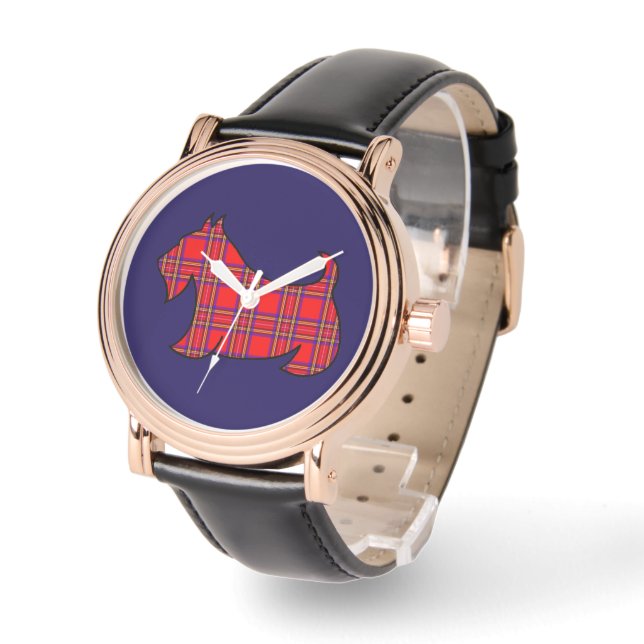Montre Vintage Red Plaid Scottish Terrier Watch (Angle)