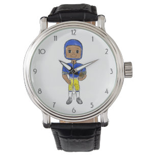 Montre vintage rétro bleu jaune joueur de football simple