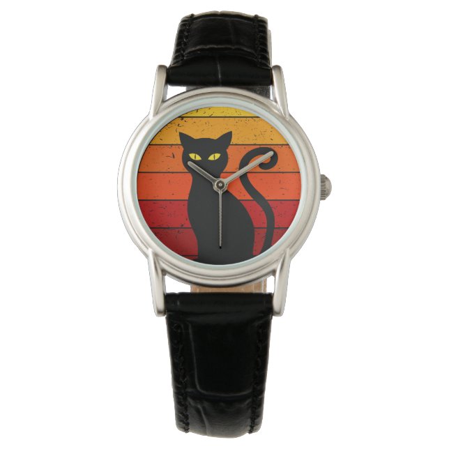 Montre Vintage Retro Sunset Halloween Black Cat I (devant)