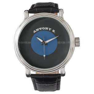 Montre Vintage Retro Vinyl Record (bleu) Personnalisé