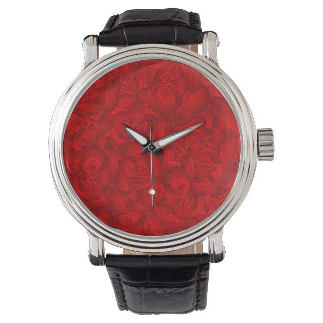 Montre Vintage Rouge Floral Art (devant)