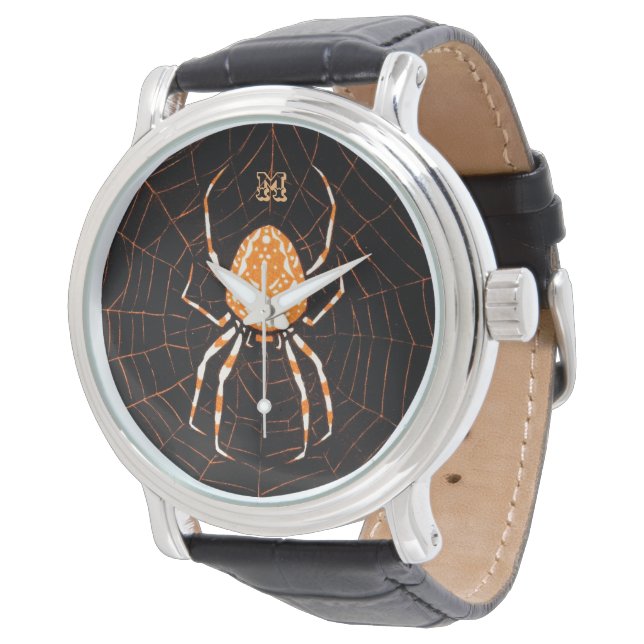 Montre Vintage Spider personnalisé noir et orange (Incliné)