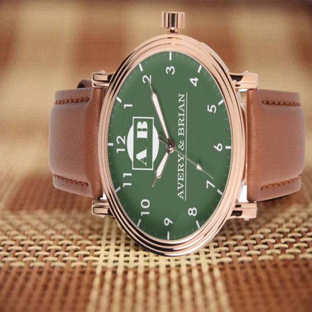 Montre Vintage Style Green Minimal Monogram couple (Créateur téléchargé)