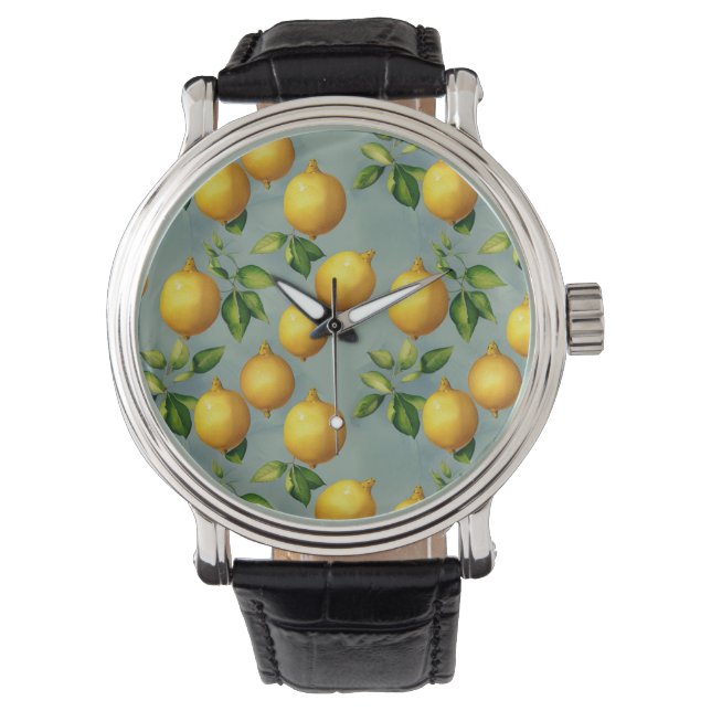 Montre Vintage Style Lemons Pattern Wallpaper Art (devant)