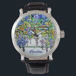 Montre Vintage Tiffany verre tendu Wisteria Floral Art<br><div class="desc">Vintage Tiffany Wisteria Verre Fleur Femme Veillez à votre personnalisation. Personnalisez-le avec le nom du destinataire/n'importe quel texte ou cliquez sur le bouton "Customiser" pour accéder à l'outil de conception où vous pouvez modifier la police, la taille du texte, la couleur du texte, le positionnement du texte et plus ou...</div>