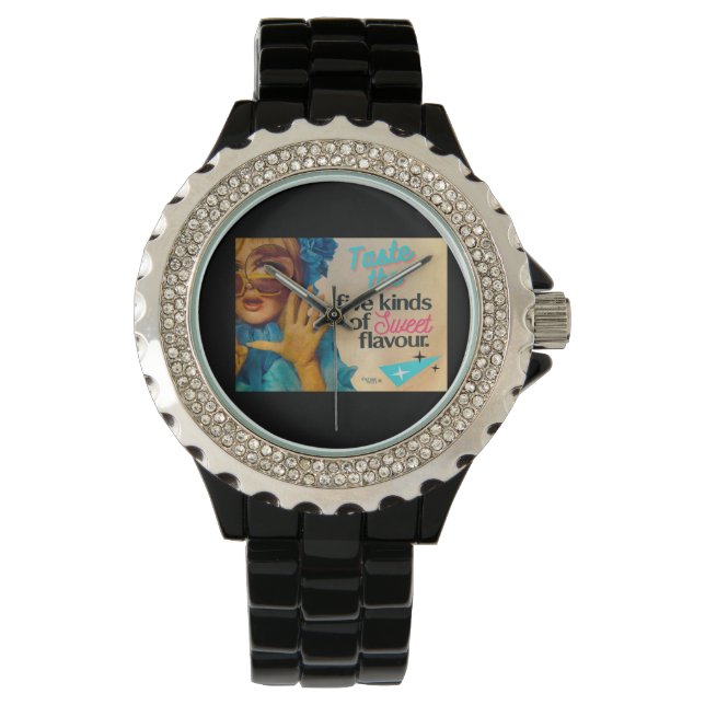 Montre Vintage Voices Watch Rhinestone Black Enamel (devant)
