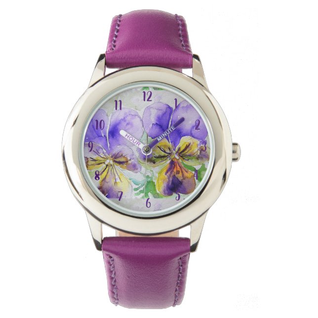 Montre Viola Aquarelle Peinture d'art violet Fleur Floral (devant)