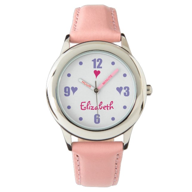 Montre Violet et rose avec le coeur et le nom (devant)