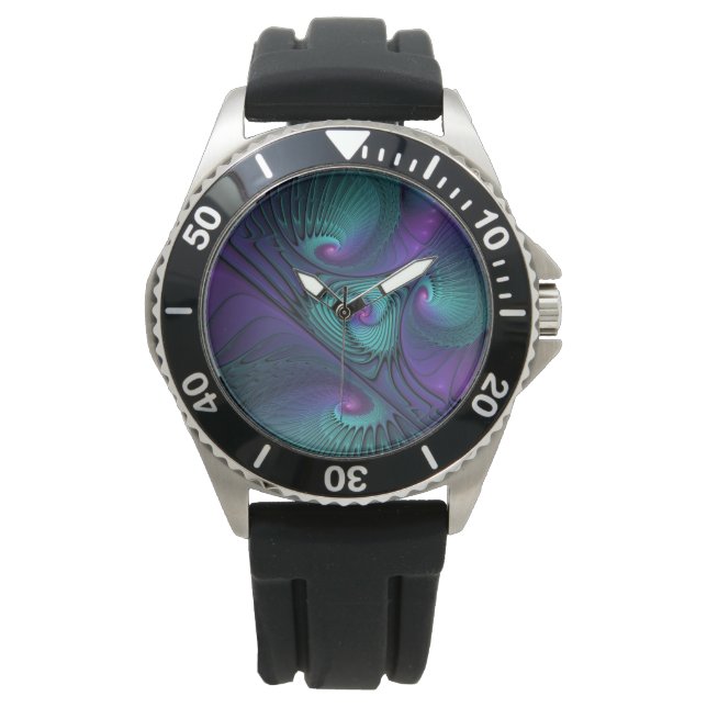 Montre Violet Rencontre Turquoise Moderne Art Fractal Abs (devant)
