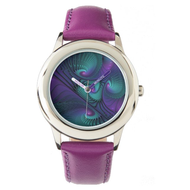 Montre Violet Rencontre Turquoise Moderne Art Fractal Abs (devant)