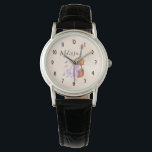 Montre Violon, Chaussures de Ballet, Fleurs et Papillons<br><div class="desc">Une montre personnalisée au design féminin. Illustré d'une aquarelle représentant un violon en bois,  des pantoufles de ballet rose se reposent contre elle et sont décorés de fleurs et de papillons. Placez-vous sur un arrière - plan rose pêche.</div>