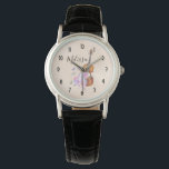 Montre Violon, Chaussures de Ballet, Fleurs et Papillons<br><div class="desc">Une montre personnalisée au design féminin. Illustré d'une aquarelle représentant un violon en bois,  des pantoufles de ballet rose se reposent contre elle et sont décorés de fleurs et de papillons. Placez-vous sur un arrière - plan rose pêche.</div>