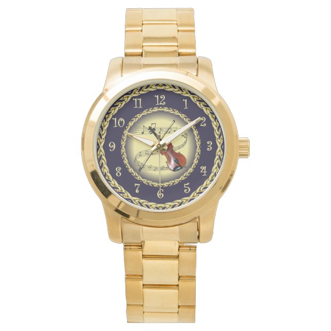Montre Violon ~ Scroll musical ~ Gold/Navy Blue ~ ~ Watc (devant)