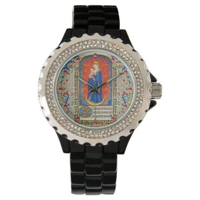 Montre VIRGIN AVEC ENFANT ET ANGELS Antique Fleurs (devant)