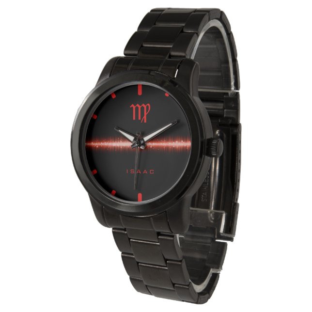 Montre Virgo Zodiac Cool Red Fire Light Line Nom personna (Incliné)