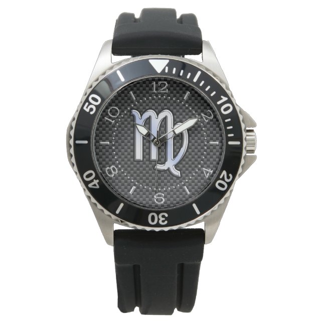 Montre Virgo Zodiac Sign Charcoal Carbon Fiber Dial (devant)