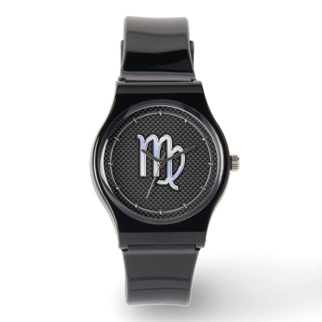 Montre Virgo Zodiac Sign on Charcoal Carbon Fiber Style (Recto)
