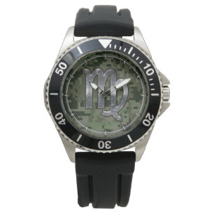 Montre Virgo Zodiac Sign on Green Digital Camo Style