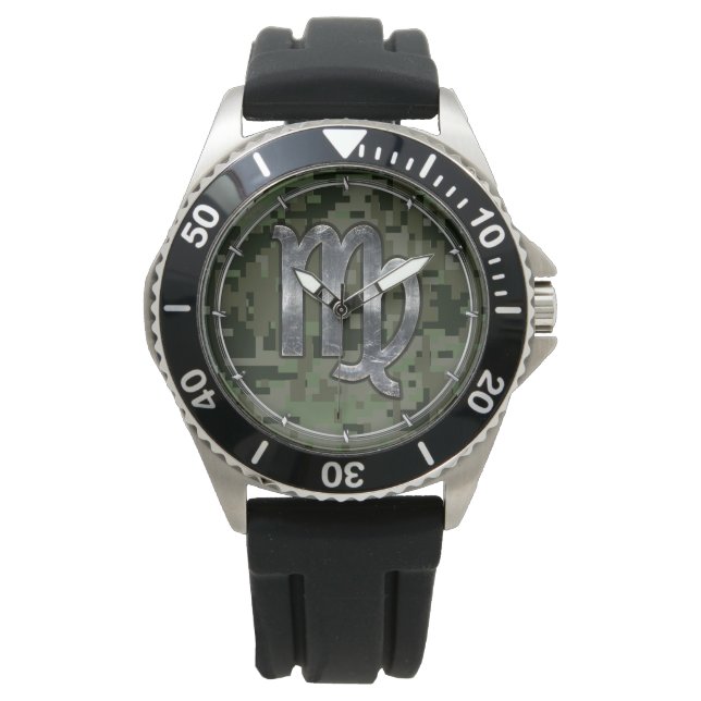 Montre Virgo Zodiac Sign on Green Digital Camo Style (devant)