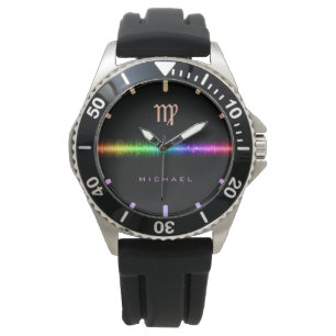 Montre Virgo Zodiac Sign Rainbow Pride Nom de la ligne d'