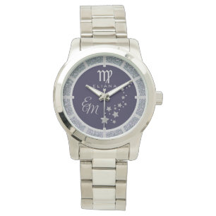 Montre Virgo Zodiac Silver Parties scintillant bleu foncé