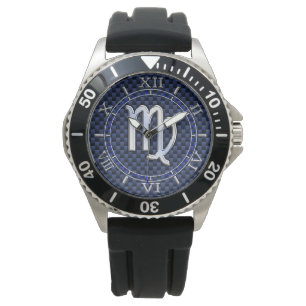 Montre Virgo Zodiac Silver Sign Blue Carbon Fiber Dial