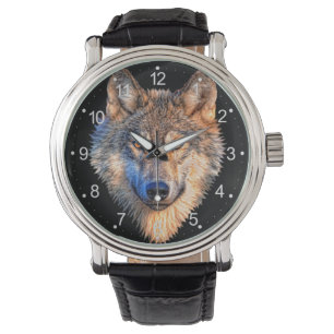 Montre Visage animal loup. Tête de loup gris effrayant
