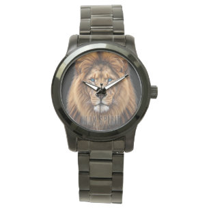 Montre Visage de lion majestueux aux yeux bleus Faune A