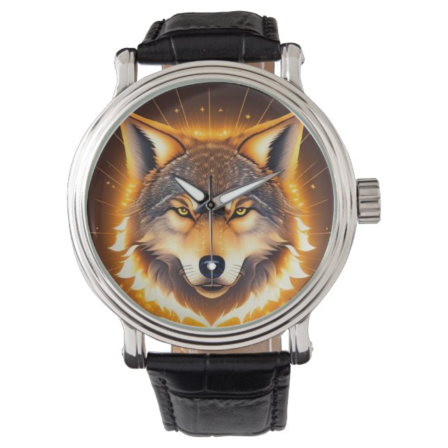 Montre Visage de loup radiant illuminé par une lumière do (devant)