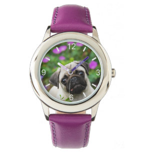 Montre Visage fauve mignon de chiot de carlin --