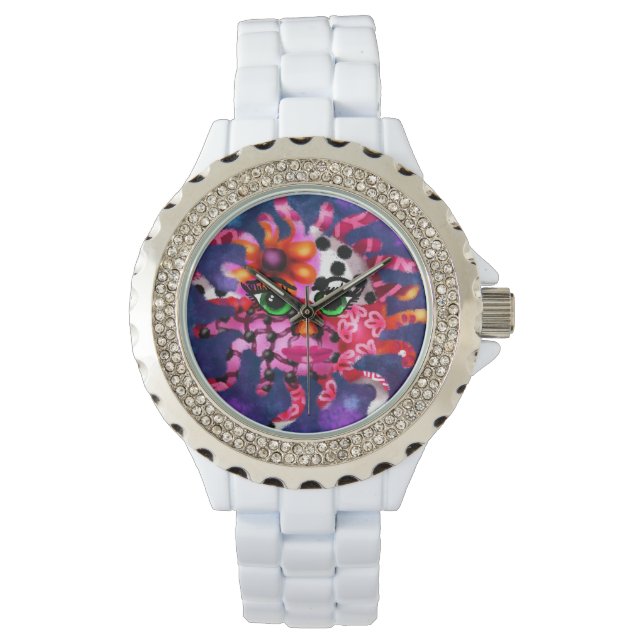 Montre Visage solaire lunaire Abstrait Zodiac Art rose vi (devant)