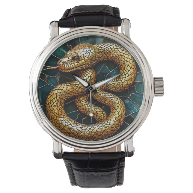 Montre Vitrail serpent doré (devant)