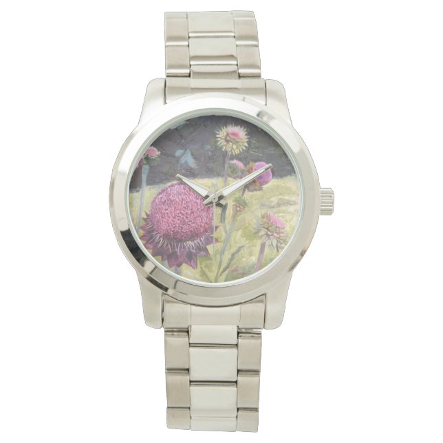 Montre Vitre de la Dame aux fleurs sauvages violettes (devant)