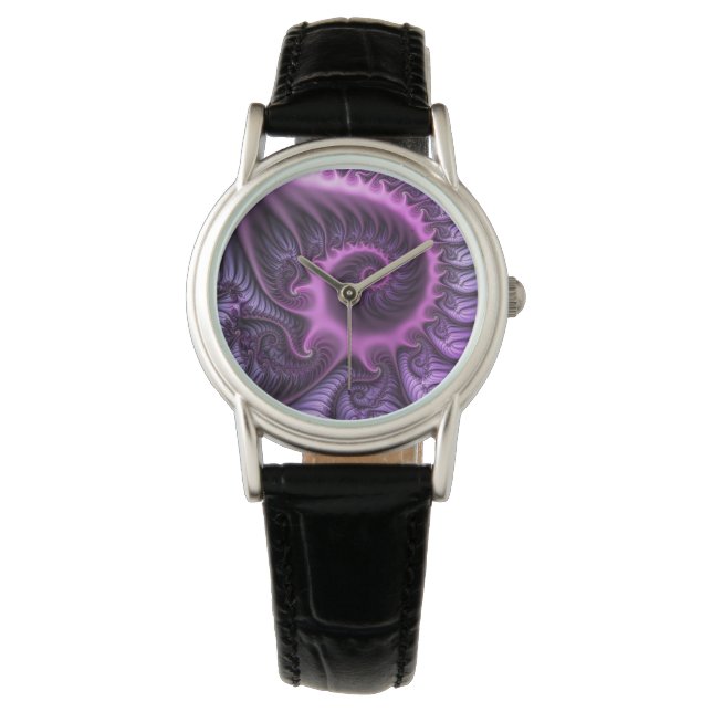 Montre Vivid Cool Abstrait rose violet Fractal Art Spiral (devant)