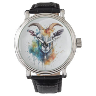 Montre Vivid Portrait de chèvre arc-en-ciel