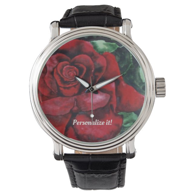 Montre Vivid Rose rouge sur l'arrière - plan vert feuillu (devant)