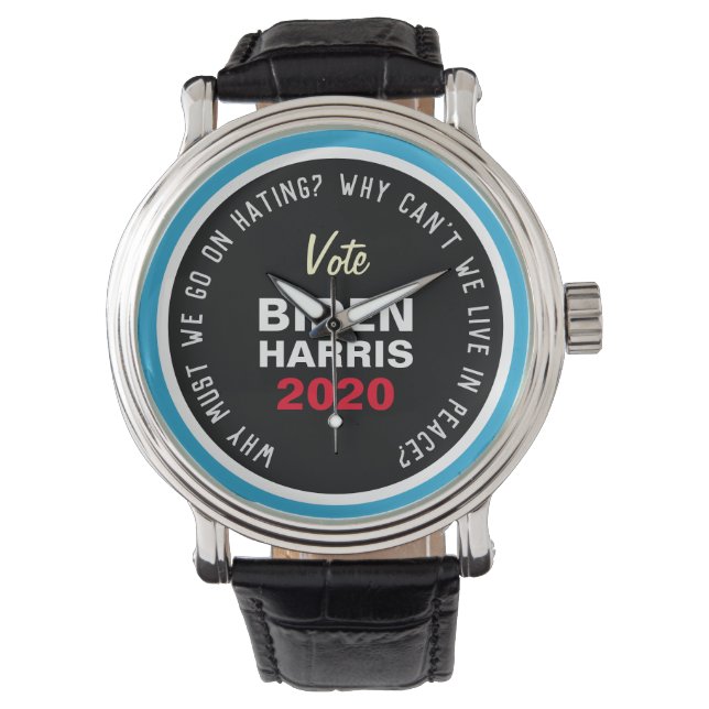 Montre Vivre En Paix Voter BIDEN HARRIS Bracelet En Cuir (devant)