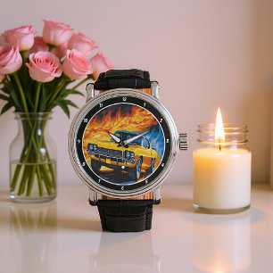 Montre Voiture de Muscle classique jaune flamme