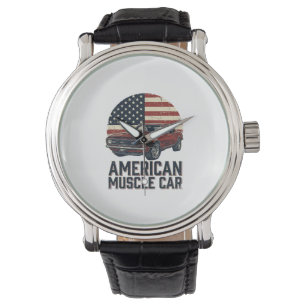 Montre Voiture Musclée Américaine Vintage Drapeau Chemise