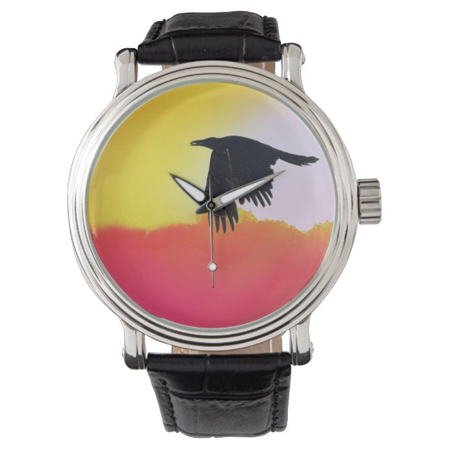Montre Vol corbeau au coucher du soleil (devant)