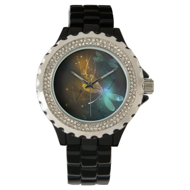 Montre Vol de libellule verte lumineuse (devant)