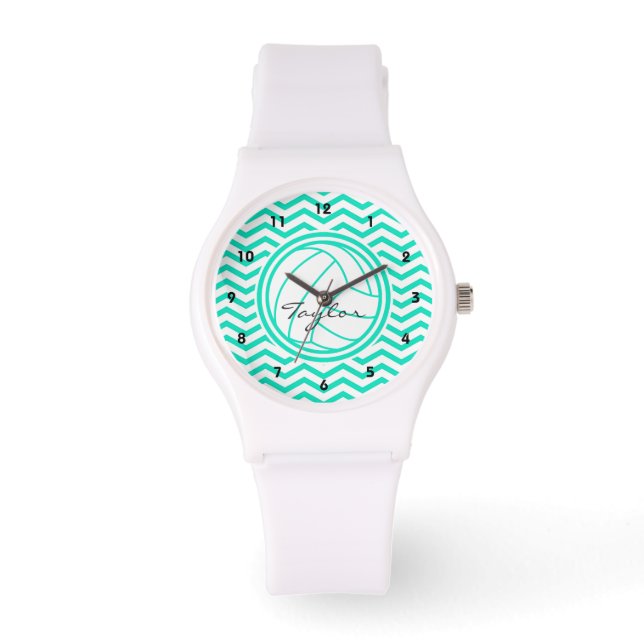Montre Volley-ball personnalisé; Aqua Green Chevron (Recto)