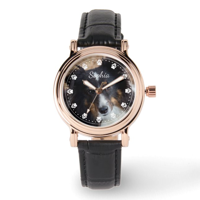 Montre Votre Animal Photo Et Texte Et Toute Couleur Paw H (Recto)