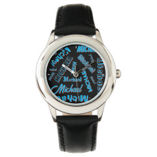 Montre Votre nom motif monogramme bleu rouge noir