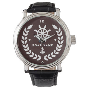 Montre Votre nom ou bateau Vintage Ancre nautique surveil
