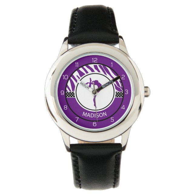 Montre Votre nom Zebra Print Gymnastique en violet (devant)